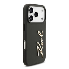 A Photo Of Karl Lagerfeld PU Leather Case with Script Logo & Metal Buttons for iPhone 17 Pro Max