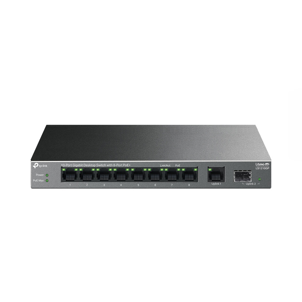 A Photo Of TP-Link LS1210GP 10-Port Gigabit Desktop Switch with 8-Port PoE+ | High-Capacity, Silent Operation