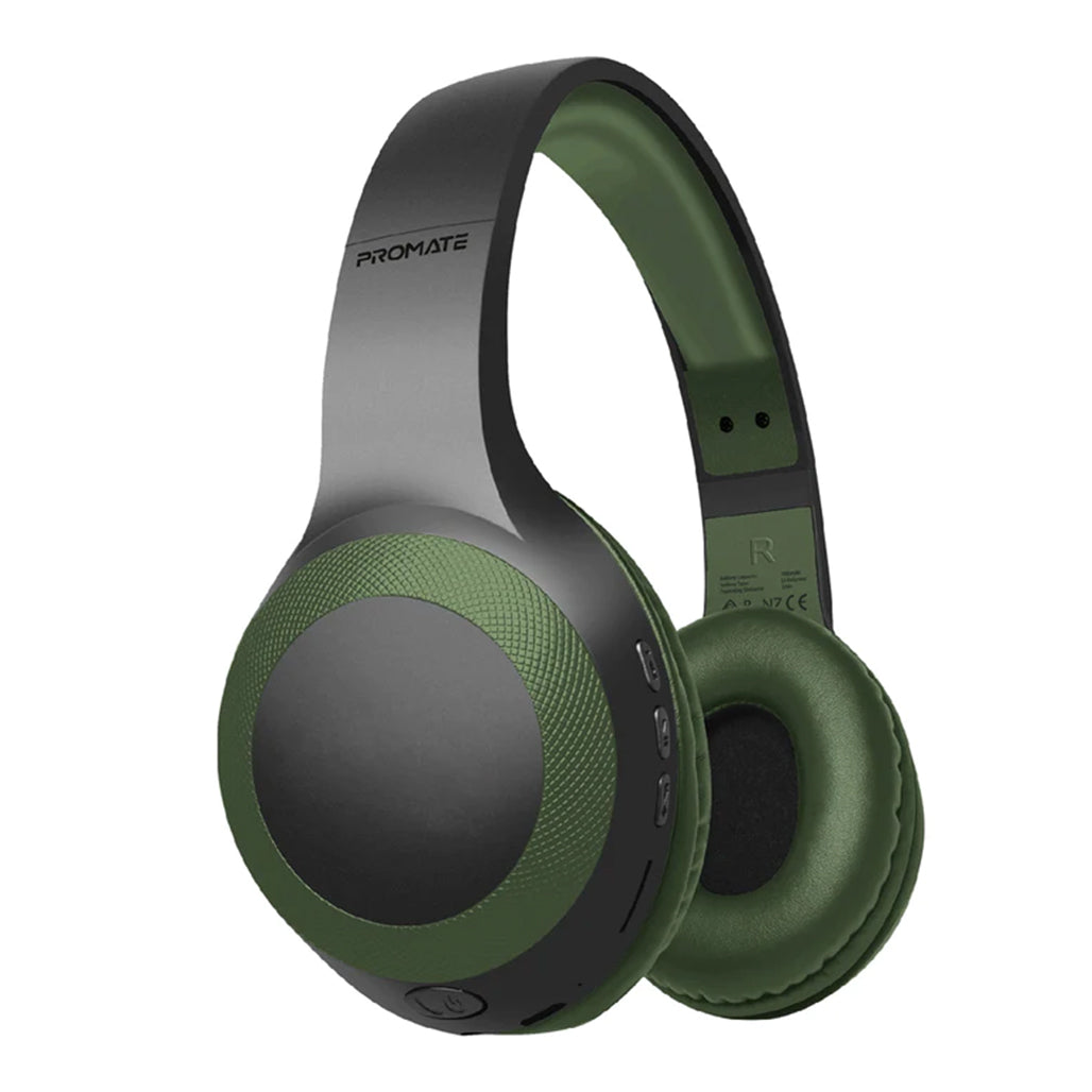 A Photo Of Promate LaBoca Deep Bass Over-Ear Wireless Headphones - Midnight Green | Bluetooth 5.0 with Superior Sound Quality and Comfort