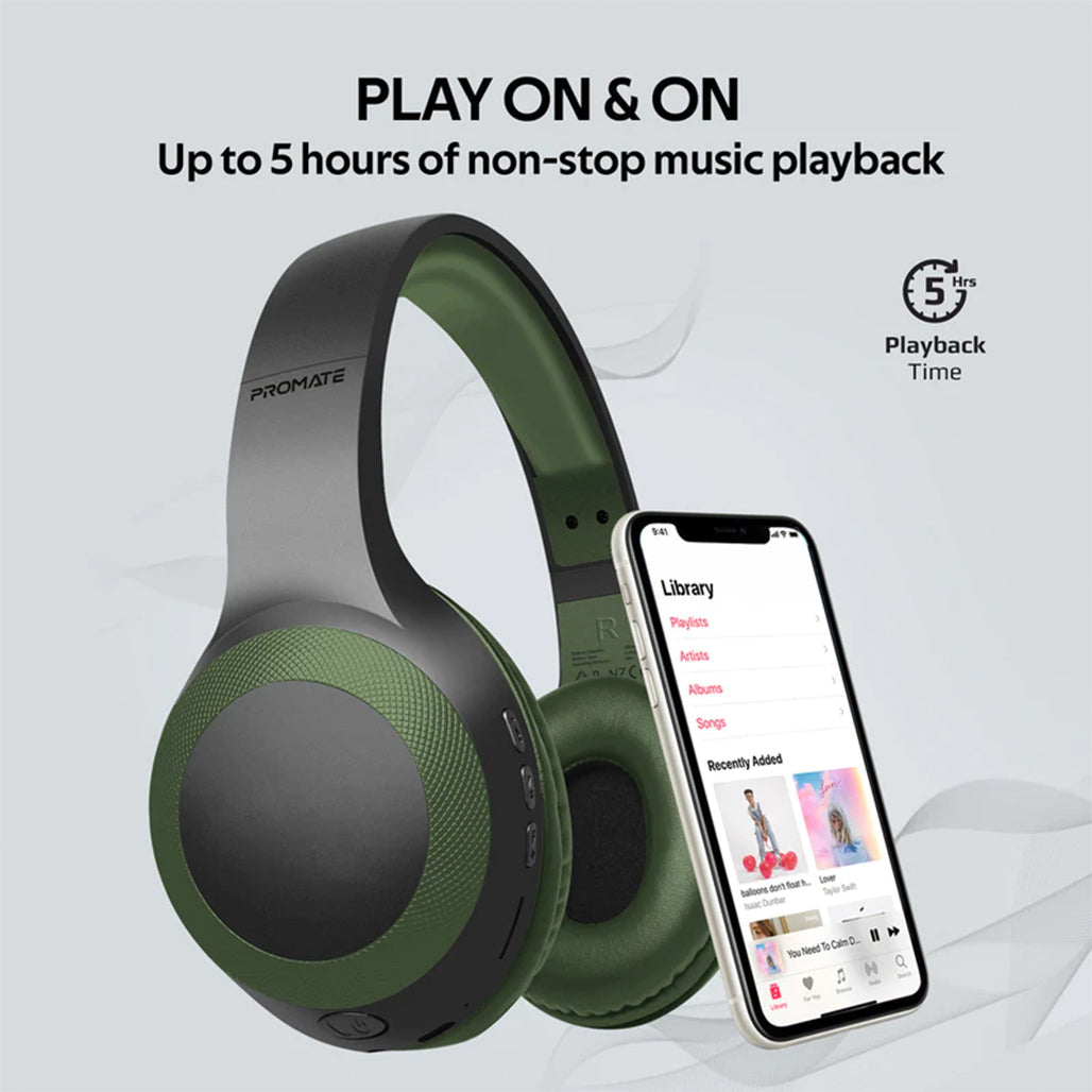 A Photo Of Promate LaBoca Deep Bass Over-Ear Wireless Headphones - Midnight Green | Bluetooth 5.0 with Superior Sound Quality and Comfort