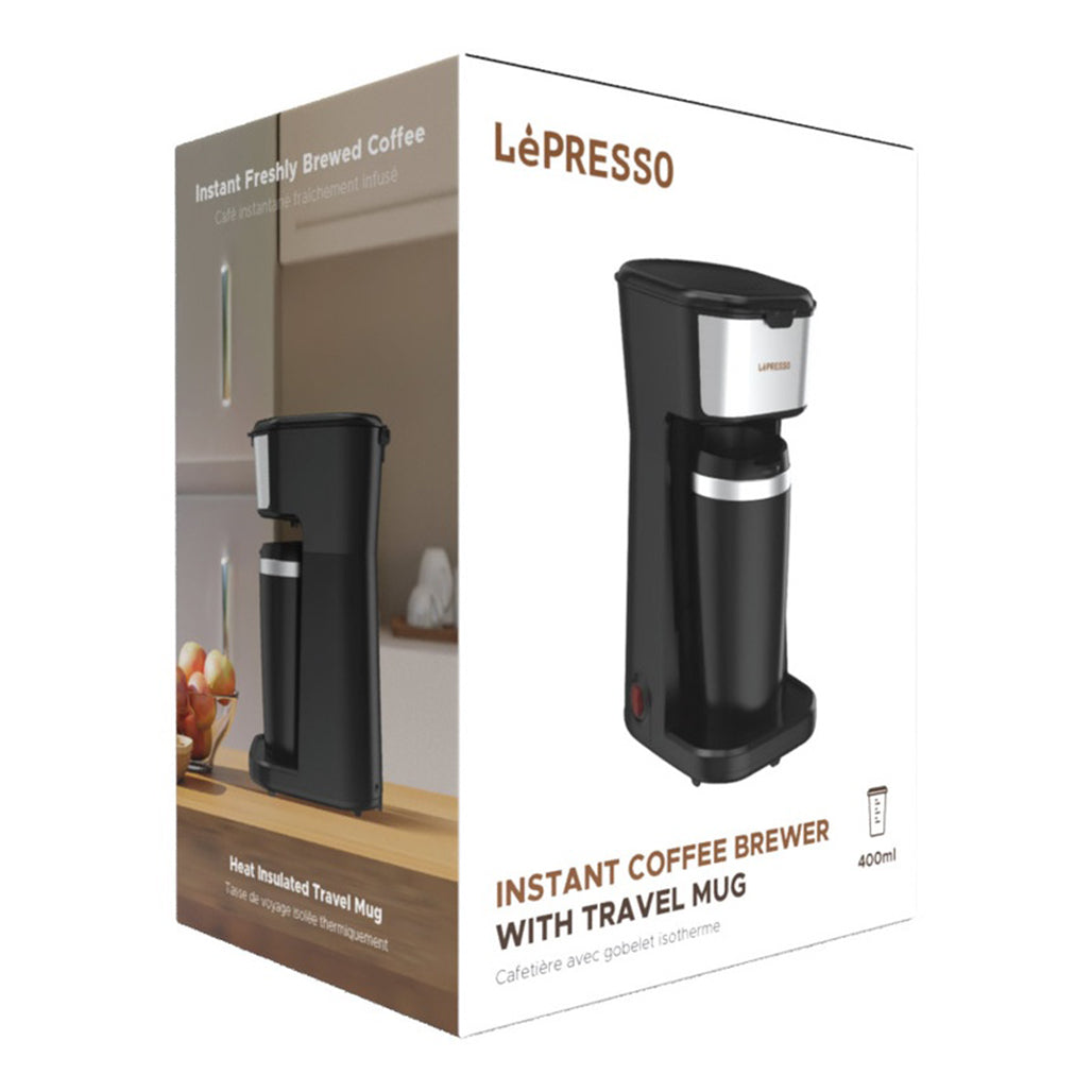 A Photo Of LePresso 450W Coffee Maker with Travel Mug | One-Button Operation, Reusable Nylon Filter, Heat Insulated | Black