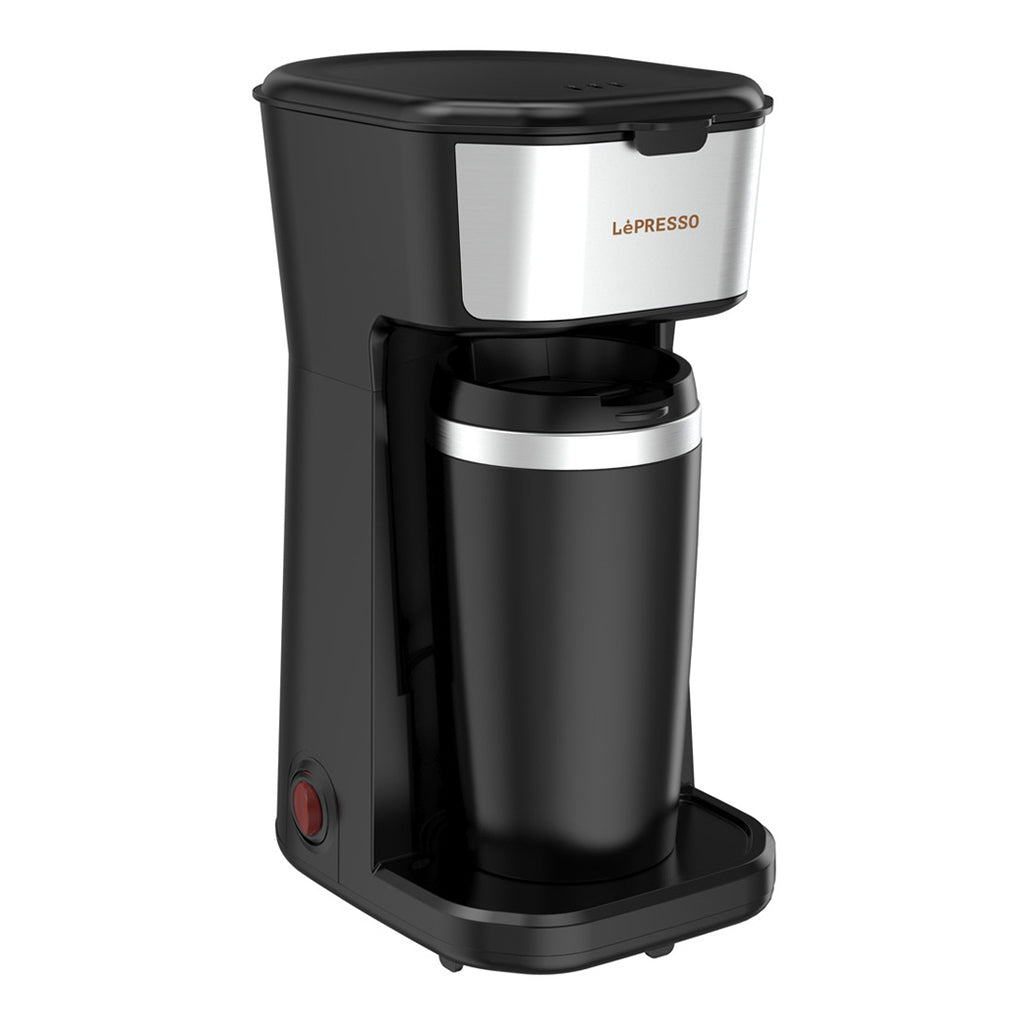 A Photo Of LePresso 450W Coffee Maker with Travel Mug | One-Button Operation, Reusable Nylon Filter, Heat Insulated | Black