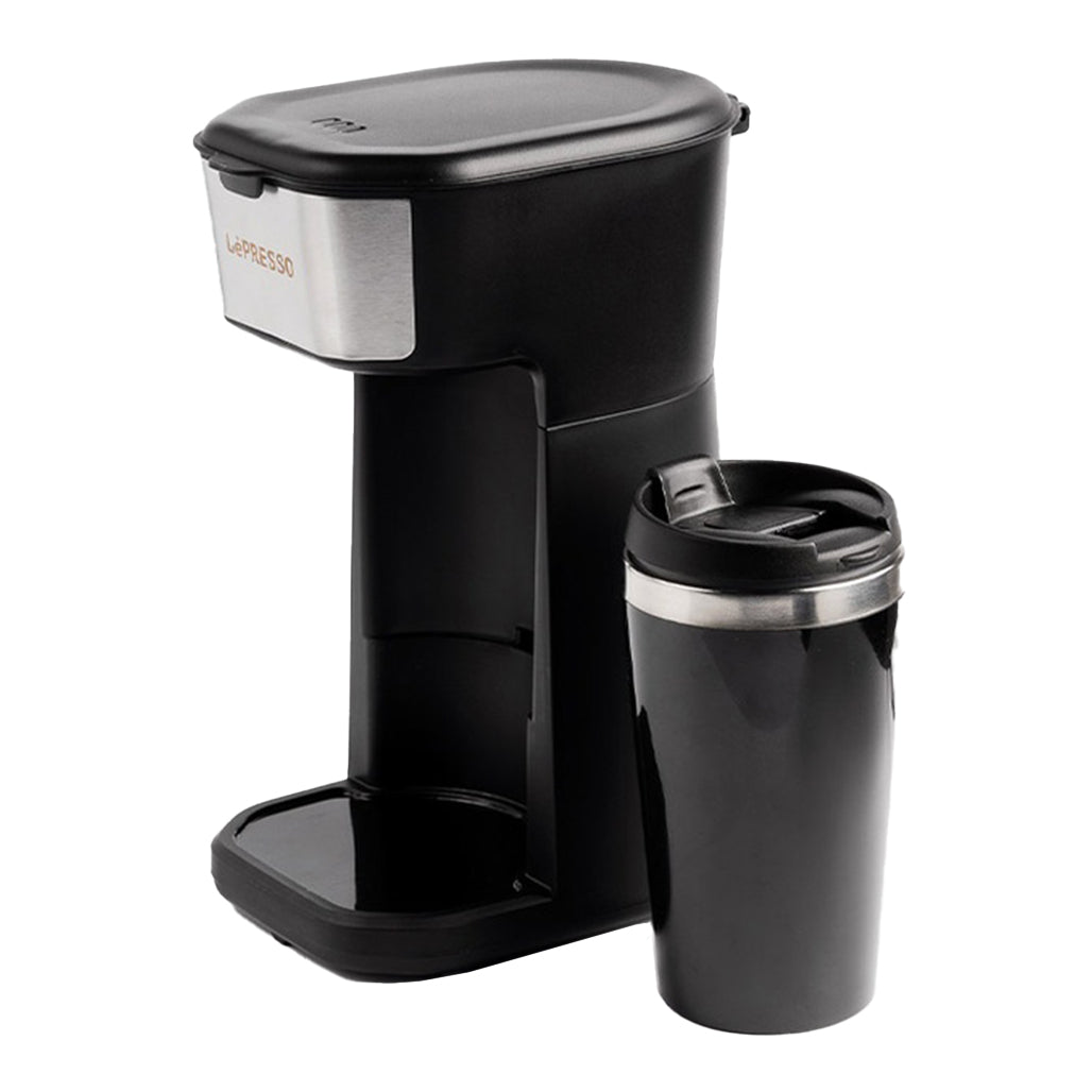 A Photo Of LePresso 450W Coffee Maker with Travel Mug | One-Button Operation, Reusable Nylon Filter, Heat Insulated | Black