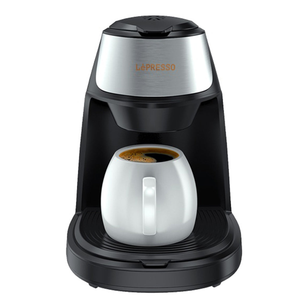 A Photo Of LePresso Mini Coffee Maker with Ceramic Mug | 450W Compact Coffee Brewer, 250ml Water Tank, Reusable Nylon Filter