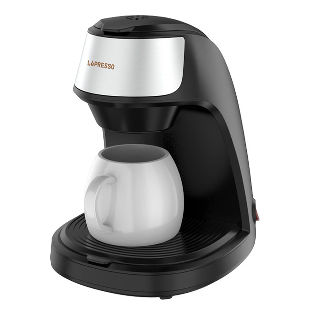 A Photo Of LePresso Mini Coffee Maker with Ceramic Mug | 450W Compact Coffee Brewer, 250ml Water Tank, Reusable Nylon Filter