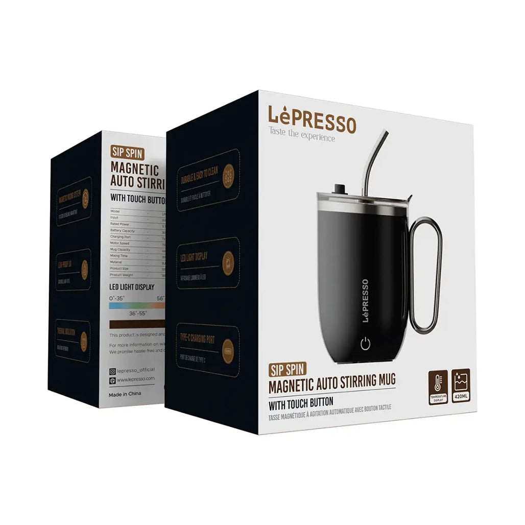 A Photo Of Lepresso Sip Spin Magnetic Auto Stirring Mug with Touch Button