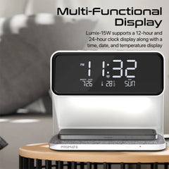 A Photo Of Promate Lumix-15W Multi-Function LED Alarm Clock with 15W Wireless Charger