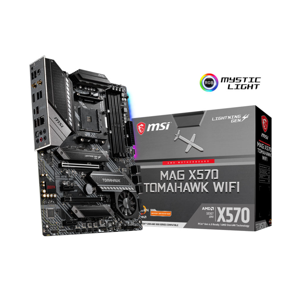 A Photo Of MSI MAG X570 Tomahawk WiFi Motherboard - 911-7C84-005 | High-Performance ATX with Dual M.2 and PCIe Support
