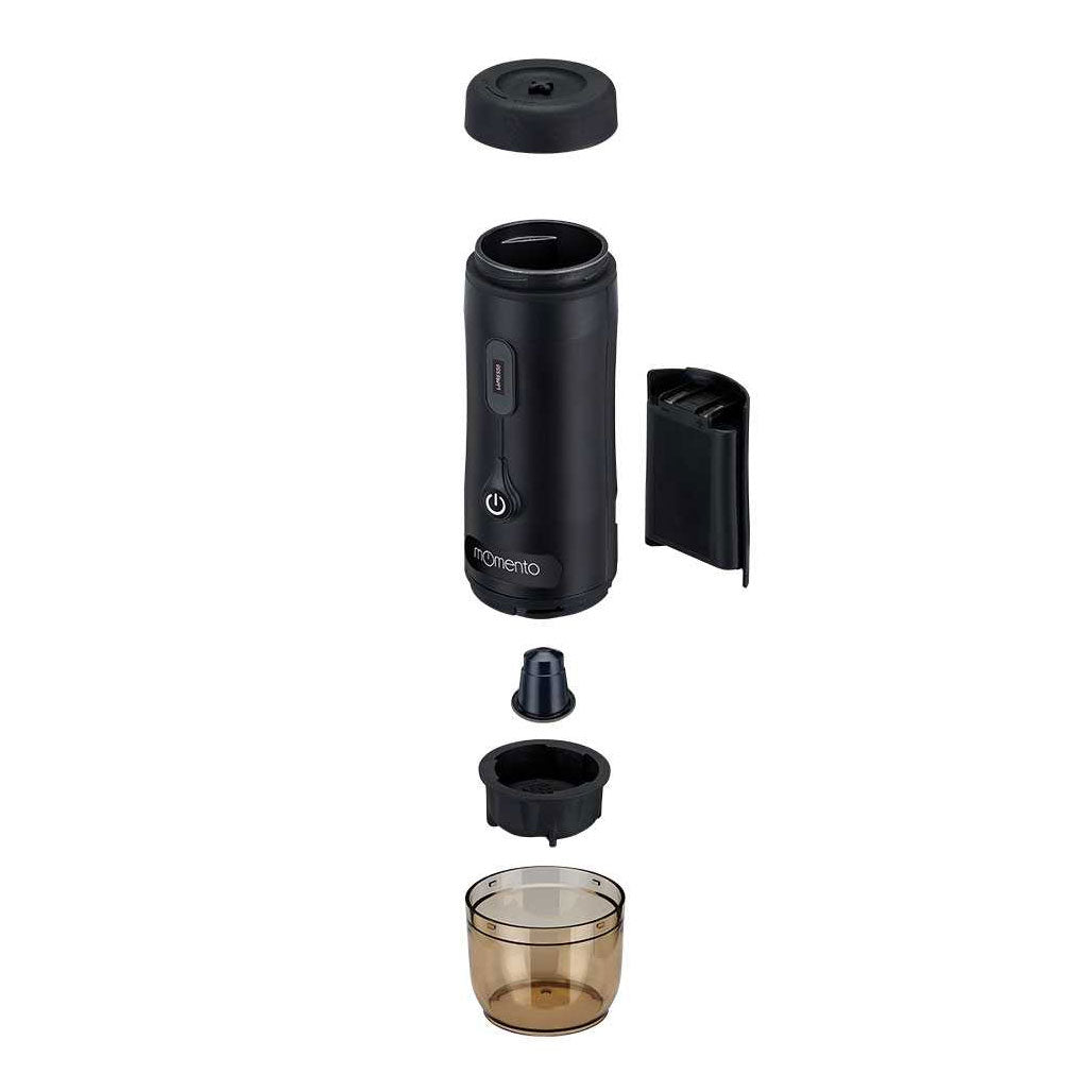 A Photo Of LePresso Momento Portable Coffee Machine | Black | OLED Display, USB Charging, Lithium Battery
