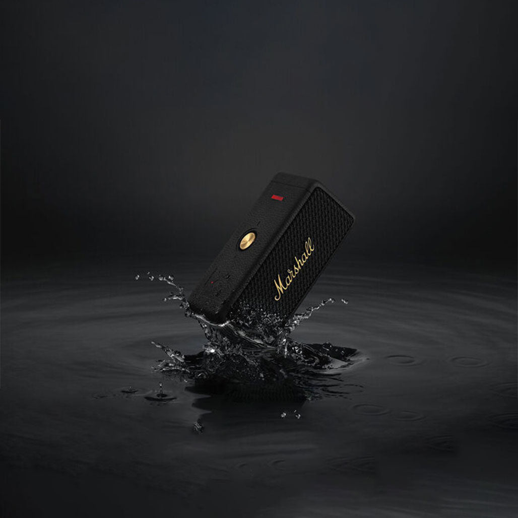 A Photo Of Marshall Emberton II Portable Waterproof Wireless Speaker - 20W, True Stereophonic Sound, IP67, 30-Hour Battery Life (Black & Brass)