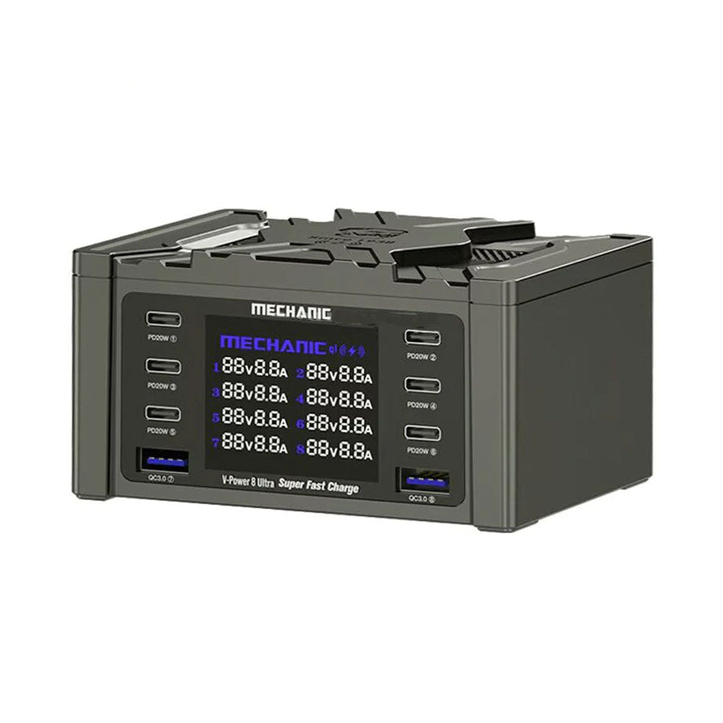 A Photo Of Mechanic V-Power 8 Ultra Wireless QC3.0 Charging Dock - 8 Port LCD Display Fast Charger