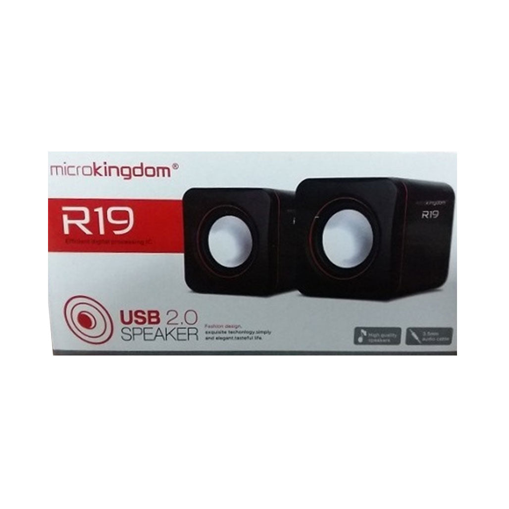 A Photo Of MicroKingdom R19 USB 2.0 Speaker with 3.5mm Audio Cable – High-Quality Desktop Sound