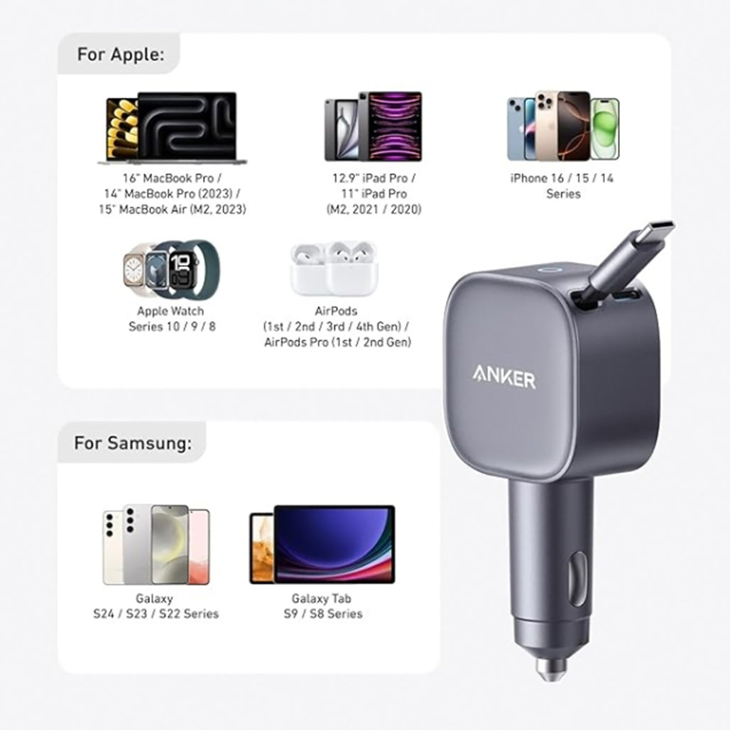 A Photo Of Anker Nano 75W USB-C Car Charger with Built-In Retractable Cable – High-Speed Charging for On-the-Go Power