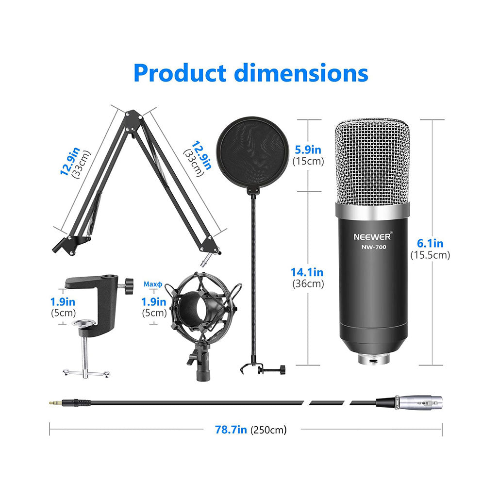 A Photo Of Neewer NW-700 Professional Studio Condenser Microphone Kit with NW-35 Adjustable Scissor Arm Stand and Shock Mount