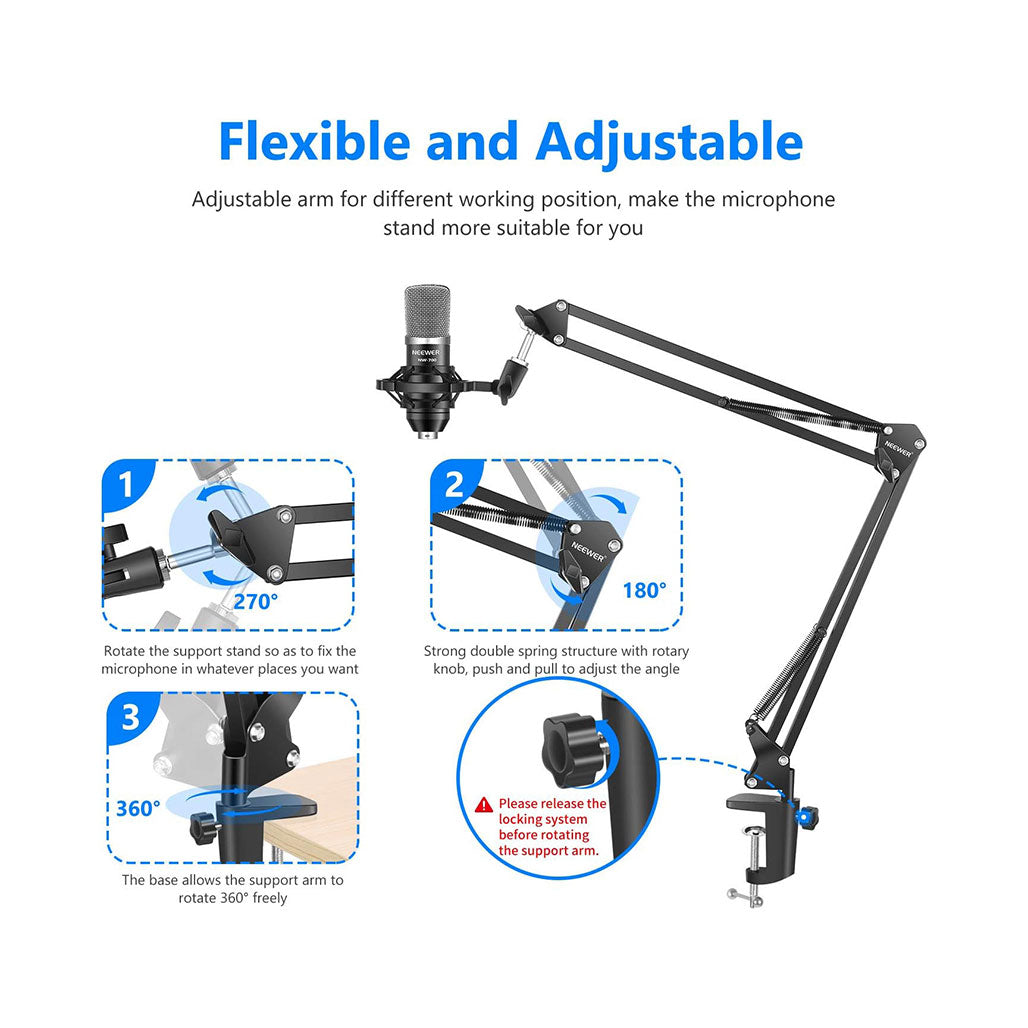 A Photo Of Neewer NW-700 Professional Studio Condenser Microphone Kit with NW-35 Adjustable Scissor Arm Stand and Shock Mount