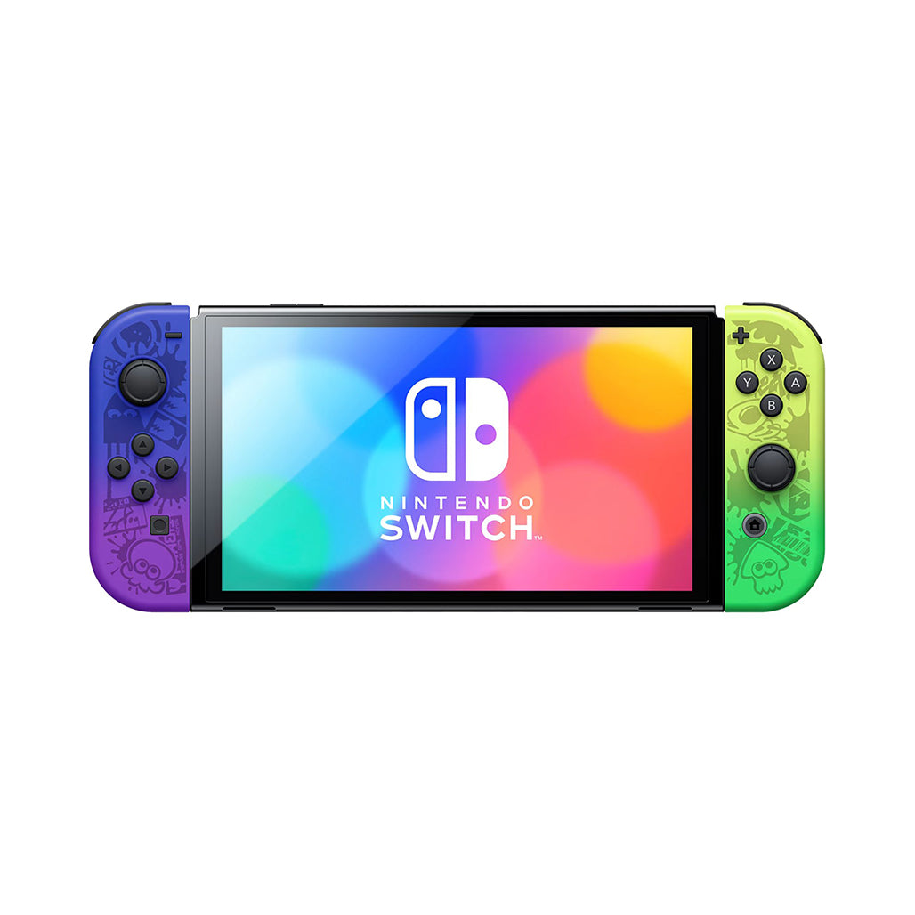 A Photo Of Nintendo Switch™ OLED Model – Splatoon™ 3 Edition with Custom Graffiti Design and Vivid OLED Screen