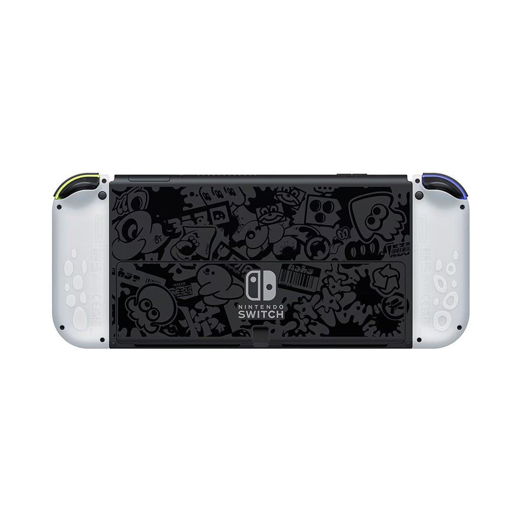 A Photo Of Nintendo Switch™ OLED Model – Splatoon™ 3 Edition with Custom Graffiti Design and Vivid OLED Screen