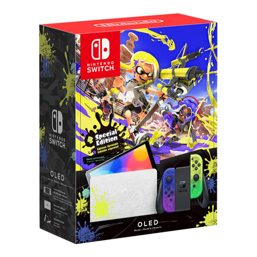A Photo Of Nintendo Switch™ OLED Model – Splatoon™ 3 Edition with Custom Graffiti Design and Vivid OLED Screen