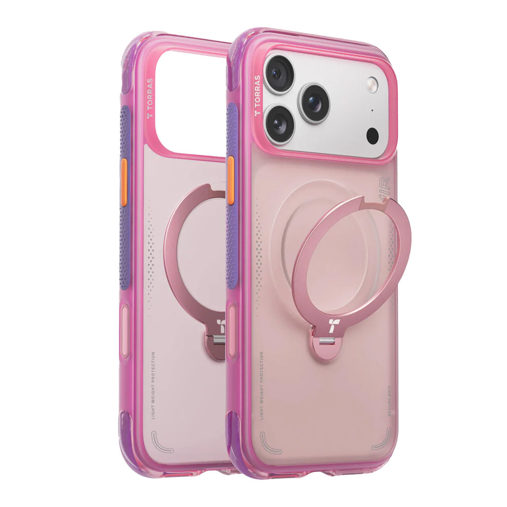 A Photo Of Torras Ostand Q3 Air for iPhone 17 Series | MagSafe-Compatible Case with 360° Spin Stand & Airbag Protection