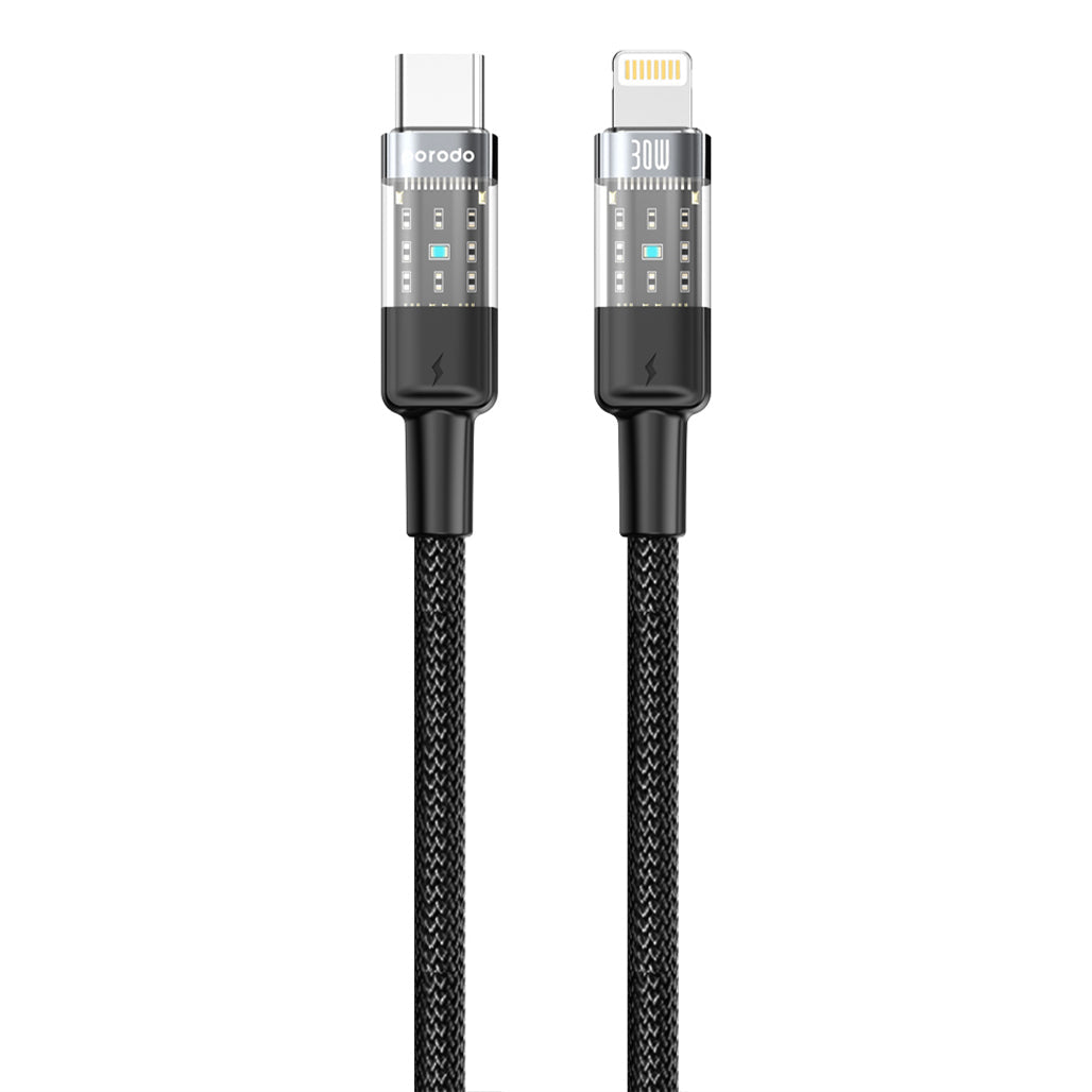 A Photo Of Porodo 30W PD Braided USB-C to Lightning Fast Charging Cable – Durable & Transparent Design, 1.2M