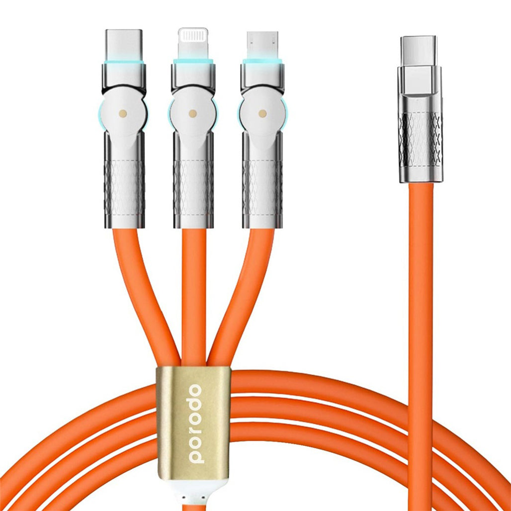 A Photo Of Porodo PD100W 3-in-1 Cable 180 Degrees Rotation: 1.2M - Orange