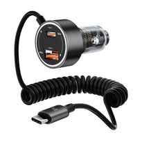 Porodo 60W Transparent Dual Port Car Charger PD 30W QC 18W with Coil- Black