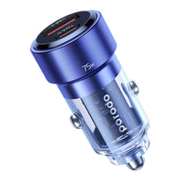 Porodo 75W Transparent Dual Port Car Charger PD 45W QC 30W - Blue