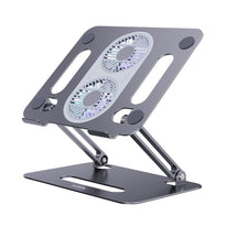 Porodo Aluminum Alloy Adjustable Laptop Stand with Dual Cooling Fans - Grey, Foldable Design for 14" to 17.3" Devices