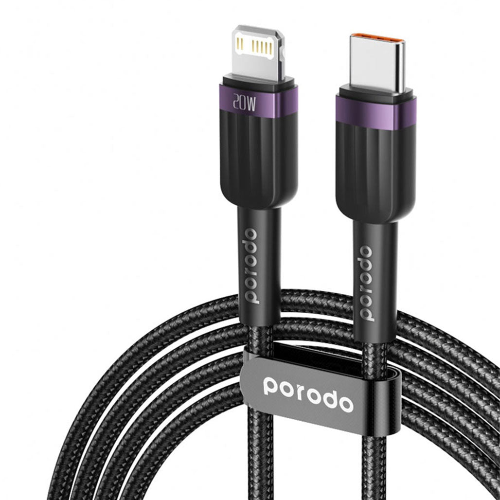 A Photo Of Porodo Braided 20W PD - C to Lightning Fast charging Cable - 1M