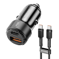 Porodo 50W Dual Port Car Charger PD 20W QC 30W with C to C Cable - Black