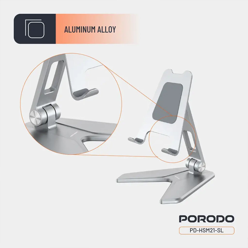 A Photo Of Porodo Silver Aluminum Mobile Stand for 4