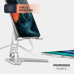A Photo Of Porodo Silver Aluminum Mobile Stand for 4