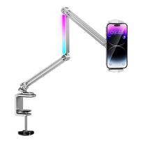 Porodo Multi-Joint Aluminum Desk Mount with RGB Ambient Light and 360° Adjustable Viewing for Phone & Tablet