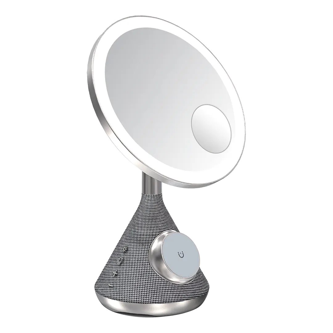 A Photo Of Porodo LED Makeup Mirror with Wireless Charging, Adjustable Lighting, and Bluetooth Speaker