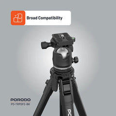A Photo Of Porodo Ultra-Light Aluminum Tripod - Black | Portable, Durable, 360° Rotation, 10kg Load Capacity