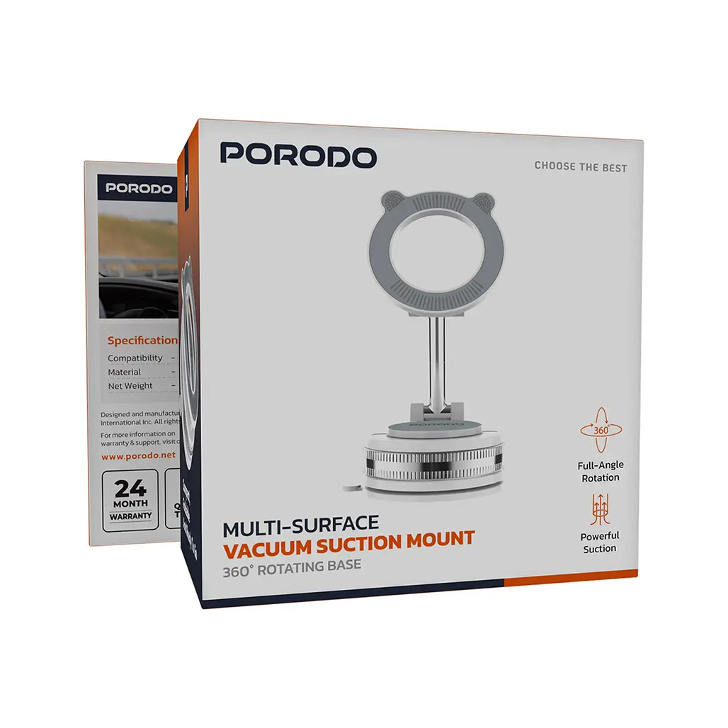 A Photo Of Porodo Multi-Surface Vacuum Suction Mount 360° Rotating Base - White