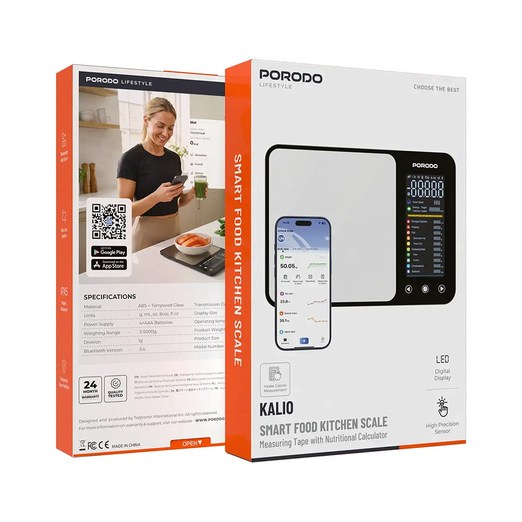 A Photo Of Porodo Lifestyle Kalio Smart Food Kitchen Scale Measuring Tape with Nutritional Calculator