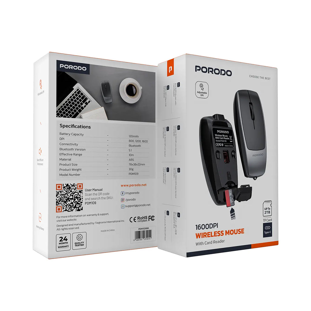 A Photo Of Porodo 1600DPI Wireless Mouse with Card Reader