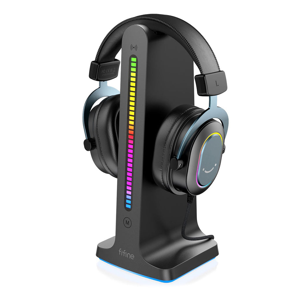 A Photo Of Porodo PDX528 Gaming RGB Dynamic Sound Lighting Headphone Stand with Cable Storage 300mAh - Black