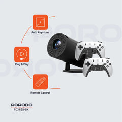 A Photo Of Porodo Gaming Projector with Wireless Controllers - Black | 130
