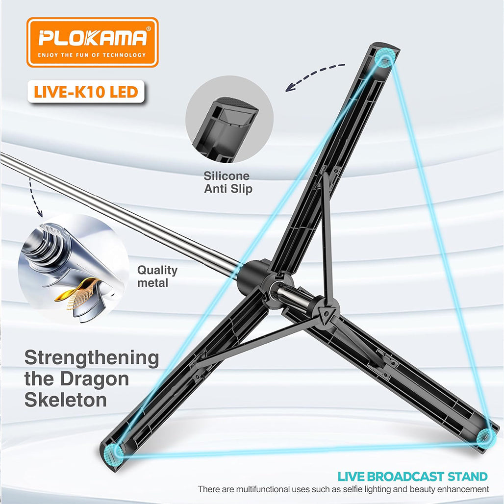 A Photo Of Plokama Live K10 Pro - LED Selfie Stick Portable Tripod 200cm