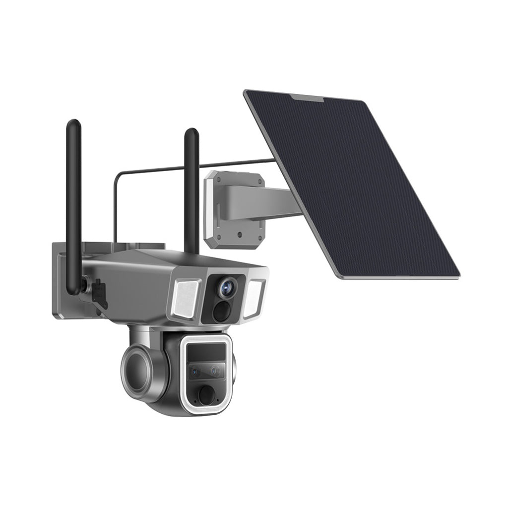 A Photo Of Powerology 4G/WiFi 360° Dual Lens Outdoor Camera - 10X Zoom, Night Vision, Solar Power, IP66 Waterproof - Black