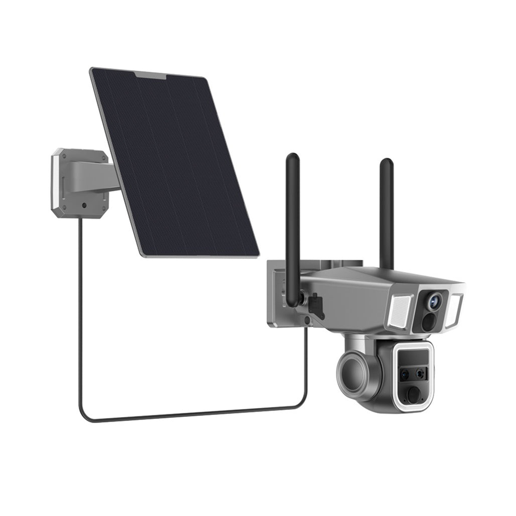 A Photo Of Powerology 4G/WiFi 360° Dual Lens Outdoor Camera - 10X Zoom, Night Vision, Solar Power, IP66 Waterproof - Black