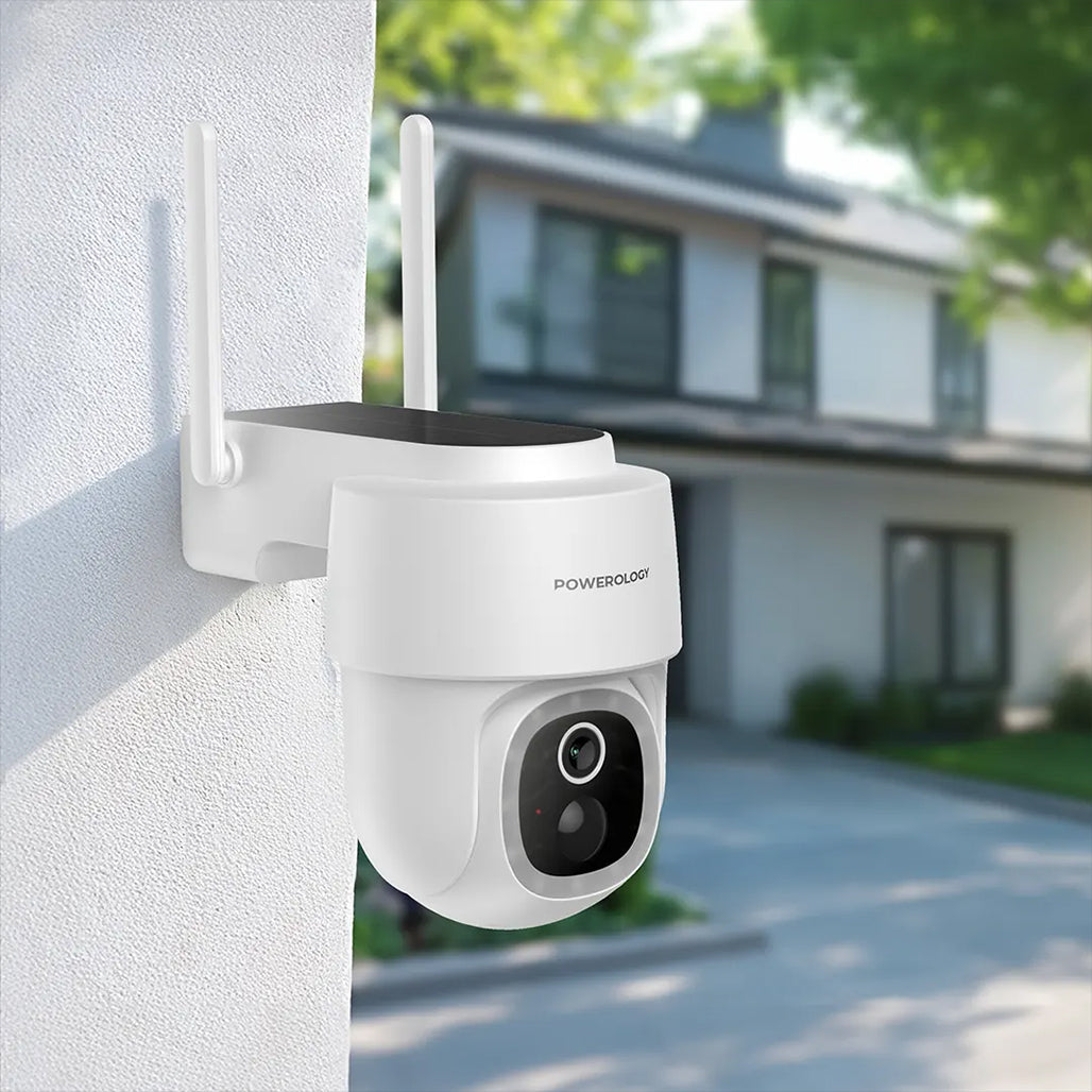 A Photo Of Powerology Built-In Solar Pan & Tilt Outdoor Camera – High-Resolution, Eco-Friendly Security Solution