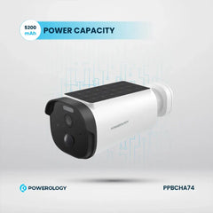 A Photo Of Powerology Built-in Solar Outdoor Camera - White | 2K HD, IR Night Vision, and Solar-Powered Security