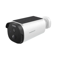 A Photo Of Powerology Built-in Solar Outdoor Camera - White | 2K HD, IR Night Vision, and Solar-Powered Security