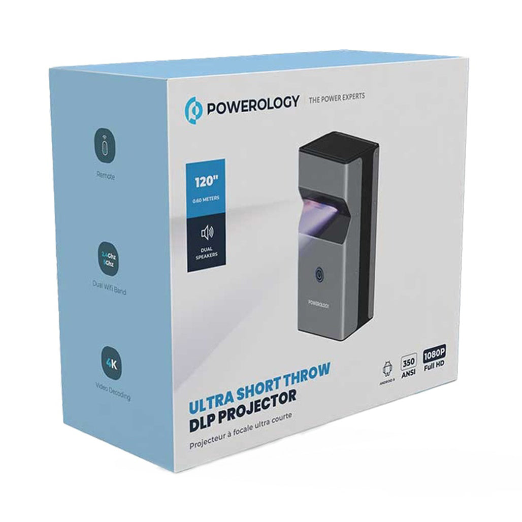A Photo Of Powerology 4K Ultra Short Throw DLP Projector with Android 9.0, Dual WiFi, and 120-Inch Display