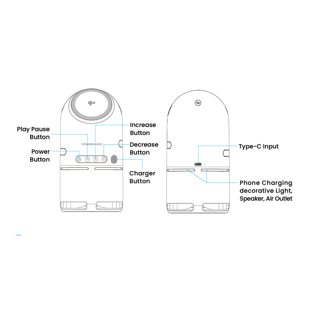 A Photo Of Powerology Qi2 Wireless Charging Station with Bluetooth Speaker – 3-in-1 Charger for Phone, Smartwatch & Earbuds