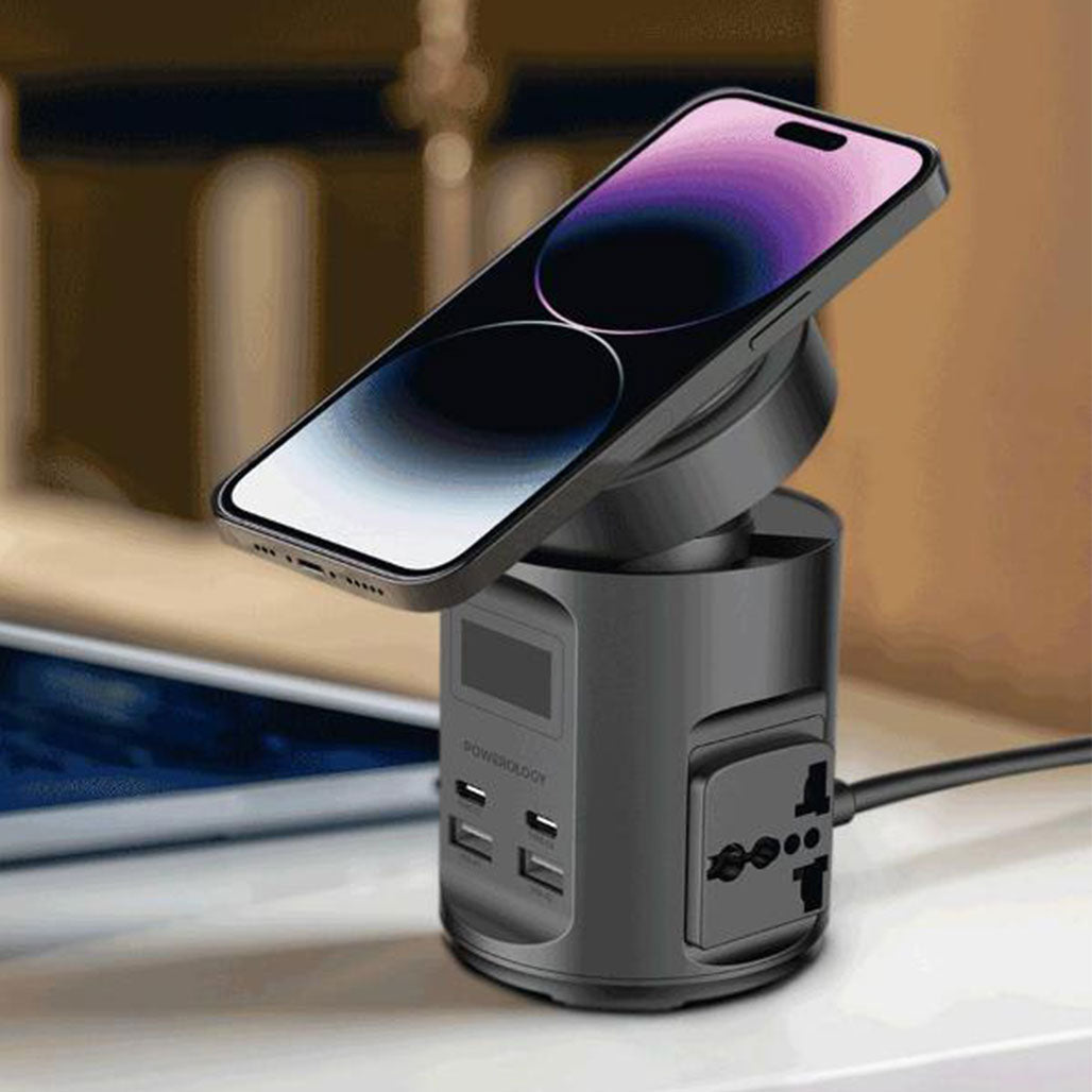 A Photo Of Powerology MagSafe Power Hub PD 65W with 2x Universal Sockets 2200W - Black