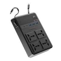 Powerology 2500W Power Strip with 4 AC Outlets, Retractable Cables, and Fast Charging - Black